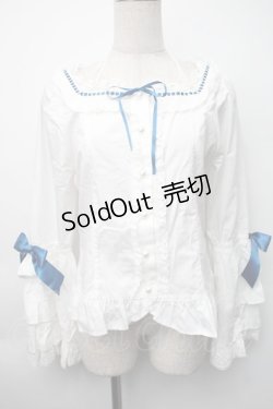 画像1: BABY,THE STARS SHINE BRIGHT / Pure Pearl bouquetスクエアネック姫袖ブラウス  白ｘ青 S-25-11-06-020-BA-TS-HR-ZS