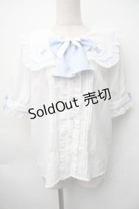 Amavel / Lovely Medical Angelブラウス  白ｘサックス S-25-11-06-021-CA-BL-HR-ZS