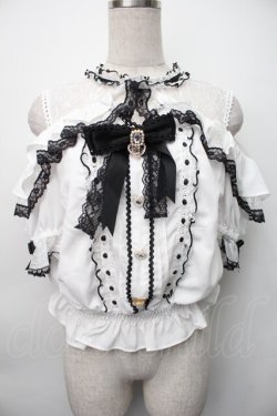 画像1: LIZ LISA / オープンショルダーフリルブラウス 0 白ｘ黒 S-25-11-06-023-LO-BL-HR-ZS