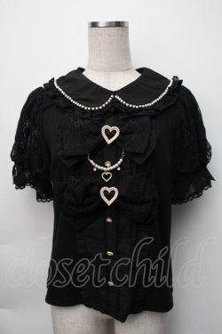 画像1: LIZ LISA / ダブルリボンパフスリーブリブカットトップス 0 黒 S-25-11-06-029-LO-TO-HR-ZS