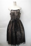 axes femme / レース×チュールキャミワンピース  黒ｘ茶 S-25-11-07-039-AX-OP-HR-ZS