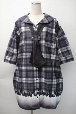 画像1: Jamieエーエヌケー / ファイヤーチェックプリントBigシャツ  黒 S-25-11-07-044-GO-TO-HR-ZS