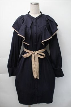 画像1: axes femme / パイピングフリルワンピース  紺 S-25-11-07-045-AX-OP-HR-ZS