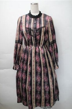画像1: axes femme / ローズレユール柄ワンピース  黒ｘピンク S-25-11-07-046-AX-OP-HR-ZS
