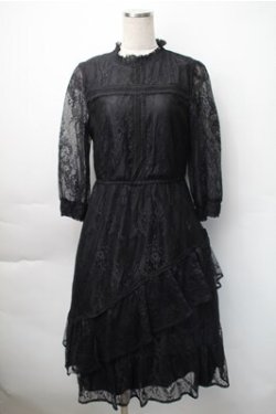 画像1: axes femme / 総レースフリルワンピース  黒 S-25-11-07-047-AX-OP-HR-ZS