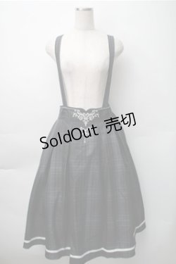 画像1: axes femme / カードル刺繍サス付タックスカート  黒ｘグリーン S-25-11-07-053-AX-SK-HR-ZS