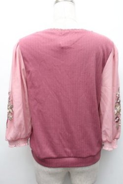 画像2: axes femme / 花刺繍チュール袖七分袖プルオーバー  ピンク S-25-11-07-022-AX-TO-HR-ZS