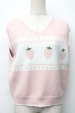 画像1: Lolime by mellfy memory / daydream strawberry ニットベスト  ピンク S-25-11-07-023-LO-BL-HR-ZS