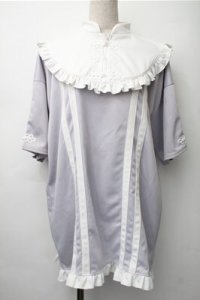 NOEMIE / チャイナボタンジャージチュニック  グレーｘ白 S-25-11-07-024-LO-TO-HR-ZS