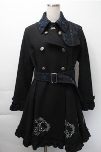 FRILL / プリントAラインコート  黒 S-25-11-09-032-HN-CO-AS-ZS