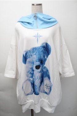 画像1: TRAVAS TOKYO / ハーフZIPクマ半袖プルオーバーパーカー  白ｘサックス S-25-11-09-024-PU-TO-HR-ZS