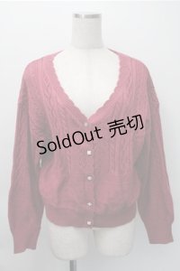 axes femme / 透かし編みニットカーディガン  ワイン S-25-11-09-027-AX-TO-AS-ZS
