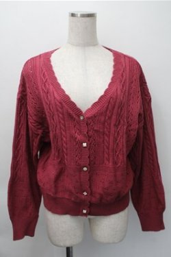 画像1: axes femme / 透かし編みニットカーディガン  ワイン S-25-11-09-027-AX-TO-AS-ZS