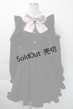 画像1: Ank Rouge / レース衿リボンギャザーワンピース M 黒 S-25-11-09-030-CA-OP-HR-ZS