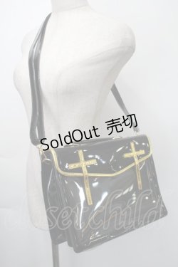 画像1: 中国ロリータ / エナメルクロスバッグ  黒ｘゴールド S-25-11-10-011-LO-BG-HR-ZS