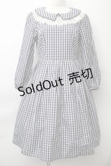 Emily Temple cute / 襟レースギンガムワンピース  紺ｘ白 S-25-11-13-064-ET-OP-HR-ZS