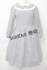 Emily Temple cute / 襟レースギンガムワンピース  紺ｘ白 S-25-11-13-064-ET-OP-HR-ZS