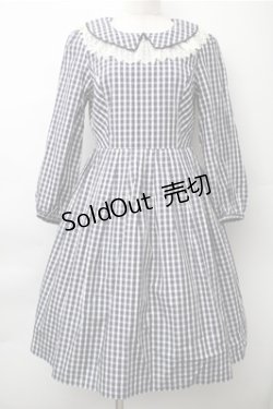 画像1: Emily Temple cute / 襟レースギンガムワンピース  紺ｘ白 S-25-11-13-064-ET-OP-HR-ZS