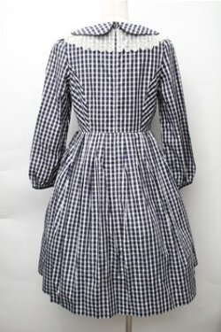 画像2: Emily Temple cute / 襟レースギンガムワンピース  紺ｘ白 S-25-11-13-064-ET-OP-HR-ZS