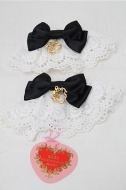 画像1: BABY,THE STARS SHINE BRIGHT / サテンリボンの綿レースお袖とめ  白ｘ黒 S-25-11-13-002-BA-ZA-AS-ZS