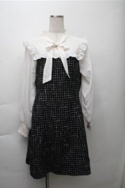 画像1: axes femme POETIQUE / ツィードボウタイワンピース  黒ｘ白 S-25-11-13-031-AX-OP-AS-ZS
