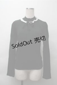 Ank Rouge / レース襟リブカットソー  黒 S-25-11-13-034-CA-BL-HR-ZS