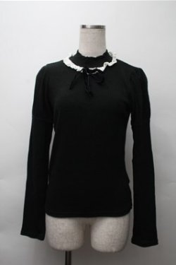 画像1: Ank Rouge / レース襟リブカットソー  黒 S-25-11-13-034-CA-BL-HR-ZS