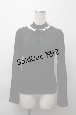 画像1: Ank Rouge / レース襟リブカットソー  黒 S-25-11-13-034-CA-BL-HR-ZS