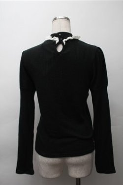 画像2: Ank Rouge / レース襟リブカットソー  黒 S-25-11-13-034-CA-BL-HR-ZS