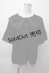 axes femme / パールビッグ襟ブラウス  黒 S-25-11-13-038-AX-BL-AS-ZS