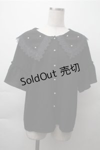 axes femme / パールビッグ襟ブラウス  黒 S-25-11-13-038-AX-BL-AS-ZS