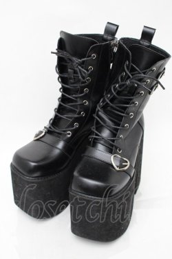 画像1: NieR Clothing / ハートバックル厚底ブーツ  黒 S-25-11-14-001-PU-SH-HR-ZS