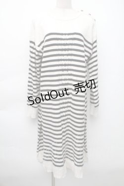 画像1: axes femme / 肩ボタンデザインボーダースリットワンピース  オフｘ黒 S-25-11-14-034-AX-OP-HR-ZS