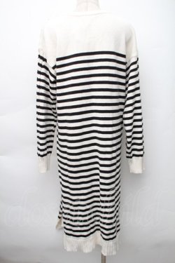 画像2: axes femme / 肩ボタンデザインボーダースリットワンピース  オフｘ黒 S-25-11-14-034-AX-OP-HR-ZS