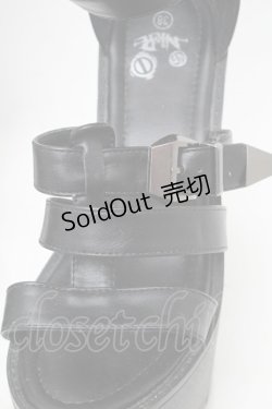 画像4: NieR Clothing / ベルトデザイン厚底サンダル  黒 S-25-11-14-003-PU-SH-HR-ZS