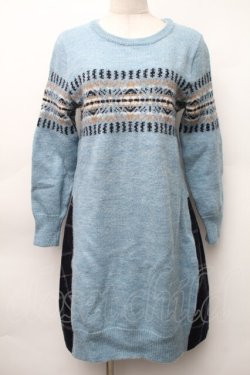 画像1: Jane Marple Dans Le Salon / 切替ジャガードニットワンピース  サックスｘ紺 S-25-11-14-036-JM-OP-AS-ZS