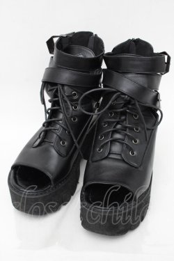 画像1: NieR Clothing / ベルトデザイン厚底サンダル  黒 S-25-11-14-004-PU-SH-HR-ZS