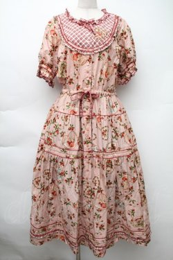 画像1: PINK HOUSE / Rambling Heartsプリントパッチワークワンピース  ピンク S-25-11-14-040-LO-OP-AS-ZS