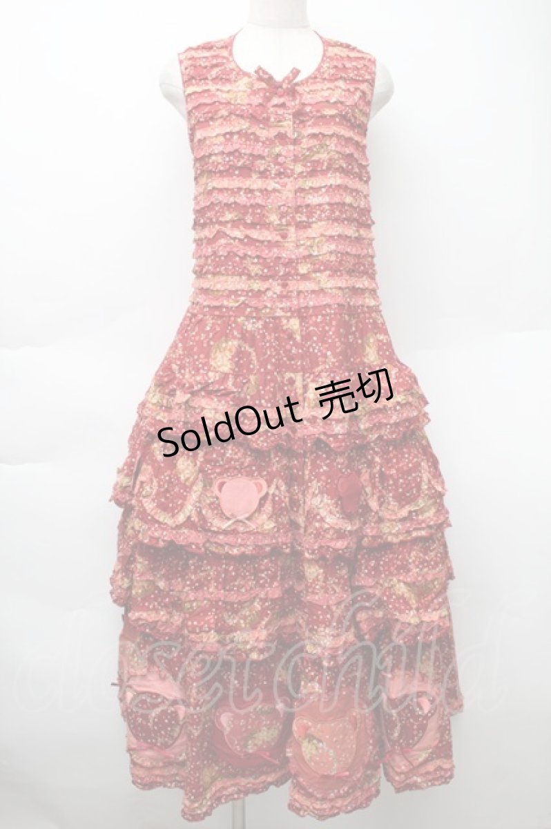 画像1: PINK HOUSE / Flower Picnic プリントパッチワークワンピース  赤 S-25-11-14-041-LO-OP-AS-ZS (1)