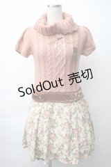 axes femme / ニット切替ワンピース  ピンクｘベージュ S-25-11-14-044-AX-OP-HR-ZS