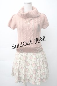 axes femme / ニット切替ワンピース  ピンクｘベージュ S-25-11-14-044-AX-OP-HR-ZS