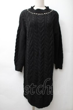 画像1: axes femme / ケーブル編みニットワンピース  黒 S-25-11-14-052-AX-OP-HR-ZS