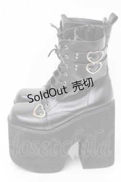 画像2: NieR Clothing / ハートバックル厚底ブーツ  黒 S-25-11-14-001-PU-SH-HR-ZS