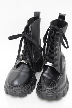画像1: NieR Clothing / レースアップ厚底ブーツ  黒 S-25-11-14-006-PU-SH-HR-ZS