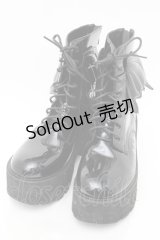 NieR Clothing / 羽根付きエナメル厚底ブーツ  黒 S-25-11-14-007-PU-SH-HR-ZS