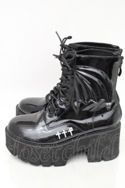 画像2: NieR Clothing / 羽根付きエナメル厚底ブーツ  黒 S-25-11-14-007-PU-SH-HR-ZS