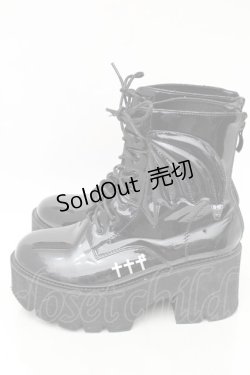 画像2: NieR Clothing / 羽根付きエナメル厚底ブーツ  黒 S-25-11-14-007-PU-SH-HR-ZS