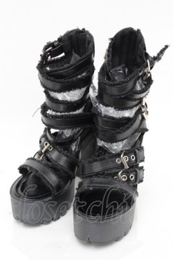 画像1: NieR Clothing / ベルトデザインヒールサンダル  黒 S-25-11-14-002-PU-SH-HR-ZS
