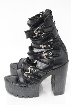 画像2: NieR Clothing / ベルトデザインヒールサンダル  黒 S-25-11-14-002-PU-SH-HR-ZS