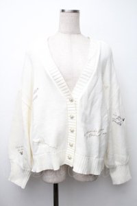 axes femme / ランダム刺繍ニットカーデ  オフ S-25-11-14-015-AX-BL-HR-ZS